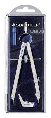 Case with hinged lid containing 1 precision compass with lead part, universal adapter and spares box