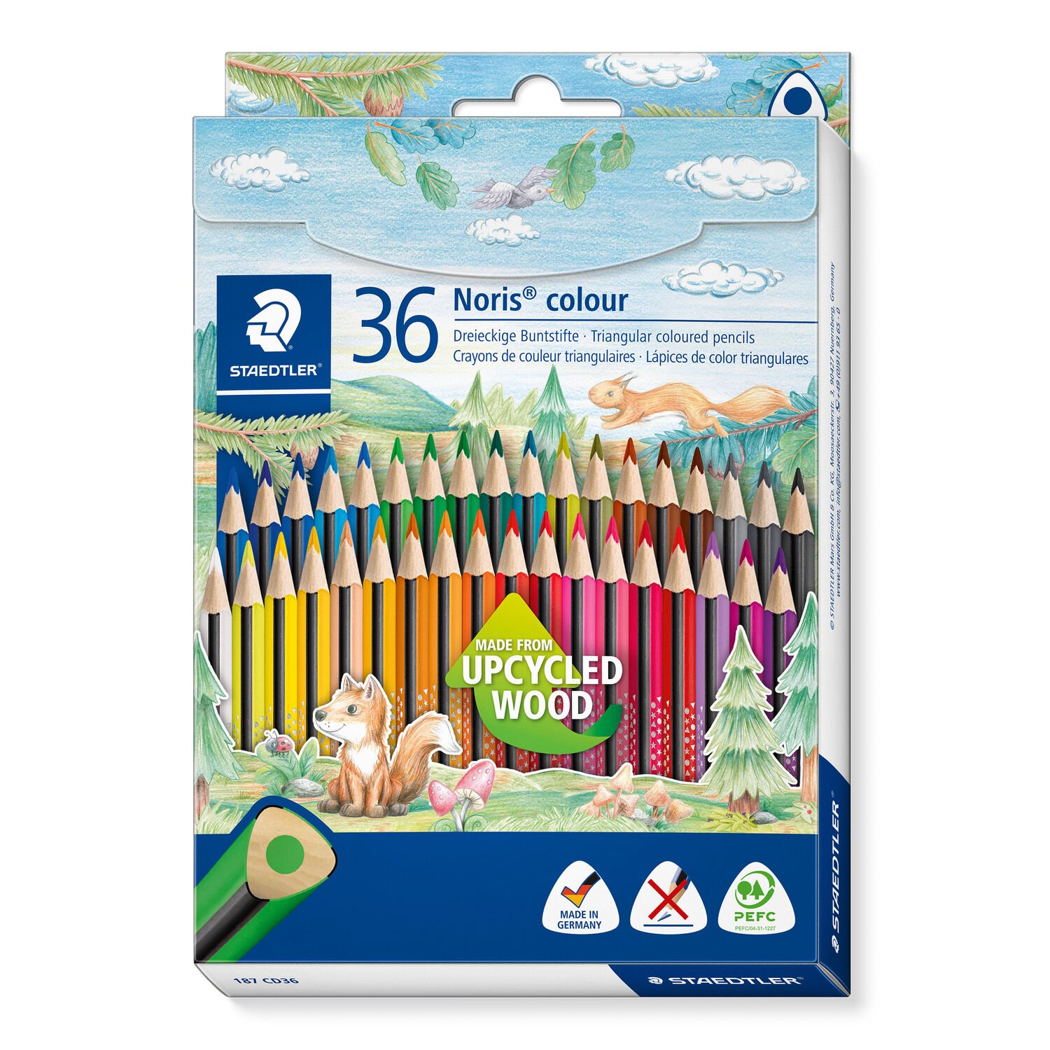 Etui carton double couche de 36 crayons de couleurs triangulaires assortis