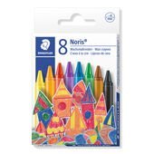Cardboard box containing 8 wax crayons in assorted colours