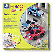 Set "Police Race" containing 4 blocks à 42 g (glitter silver, blue, red, black), modelling stick, step-by-step instructions, cut out templates, playing surface, stickers, level 3