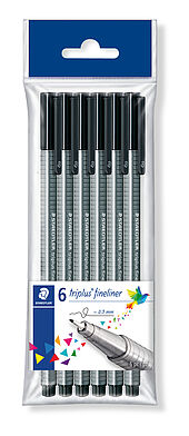Polybag containing 6 triplus fineliner, black