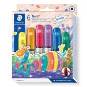 Cardboard box containing 6 gel crayons in assorted metallic colours