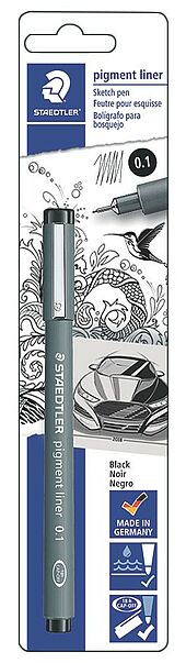 Blistercard containing 1 pigment liner black, line width approx. 0.1 mm