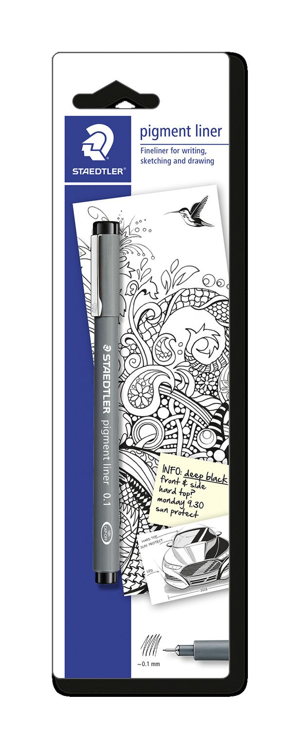 Staedtler 30801-9BKD Pigment Liner Fineliner Pen - Black, 0.1 mm (Blister of 1)