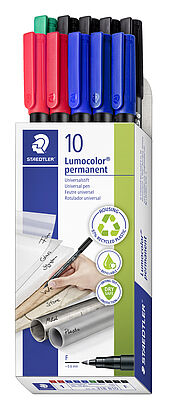 Ten count box containing 10 Lumocolor permanent in assorted colours