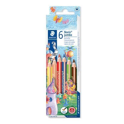 Noris® jumbo 128 - Jumbo coloured pencil Cardboard box containing 6 coloured pencils in assorted colours