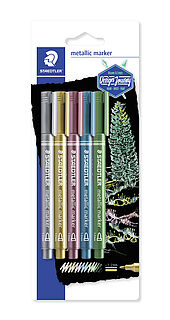 Blistercard containing 5 metallic pen in assorted colours
