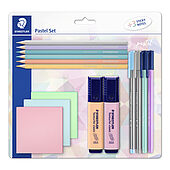 Blistercard containing 6 coloured pencils, 2 Textsurfer classic, 2 triplus fineliner, 2 triplus color and 3 sticky notes