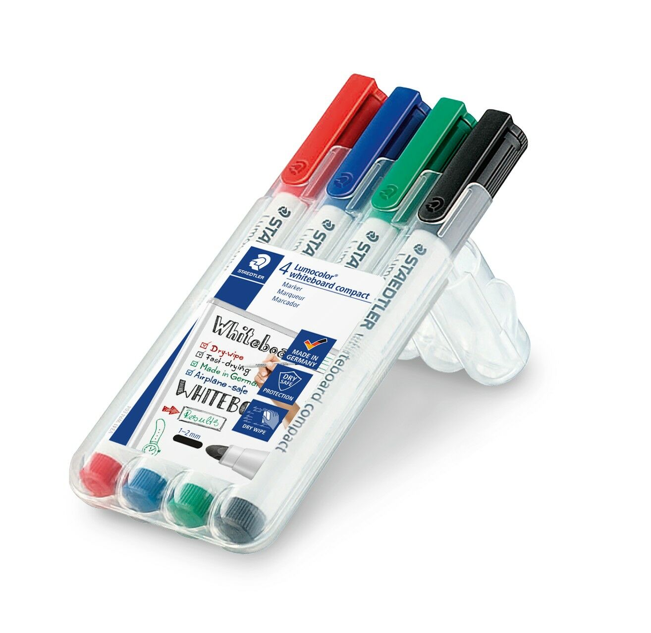 STAEDTLER box containing 4 Lumocolor whiteboard compact in assorted colours