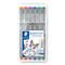 STAEDTLER Box containing 6 pigment liner in assorted colours (orange, red, violet, blue, green, brown), line width approx. 0.3 mm