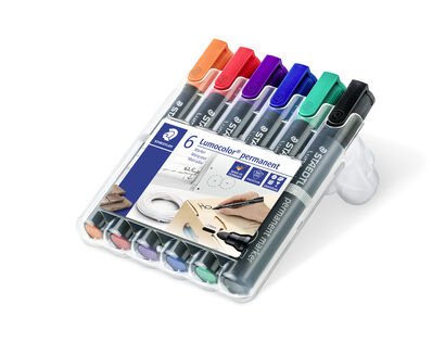 STAEDTLER box containing 6 Lumocolor permanent marker in assorted colours