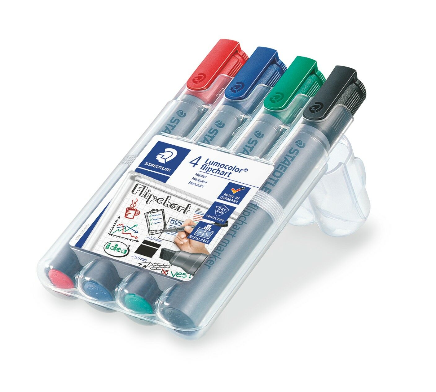 STAEDTLER box de 4 marqueurs tableau papier, couleurs assorties, pointe biseautée