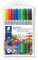 Wallet containing 10 double ended fibre-tip pens in assorted colours