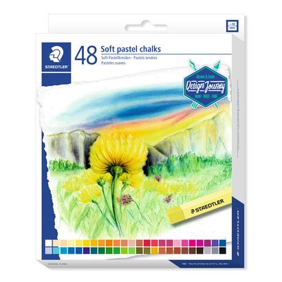 Cardboard box containing 48 soft pastel chalks in assorted colours