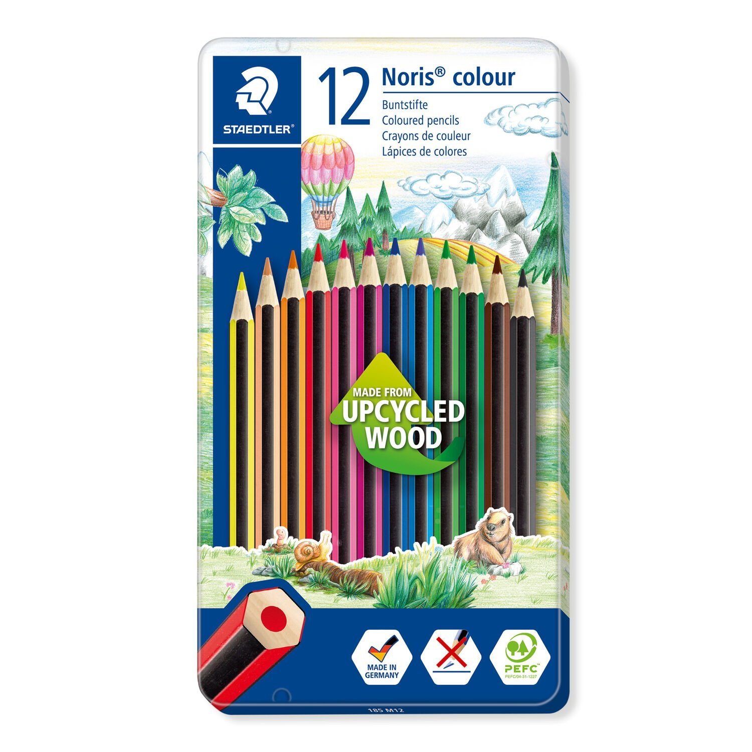 Metalletui mit 12 Buntstiften in sortierten Farben