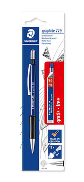 Blistercard containing 1 mechanical pencil, line width 0.5 mm in assorted barrel colours and 1 lead tube Mars micro carbon 250 05-HB free of charge