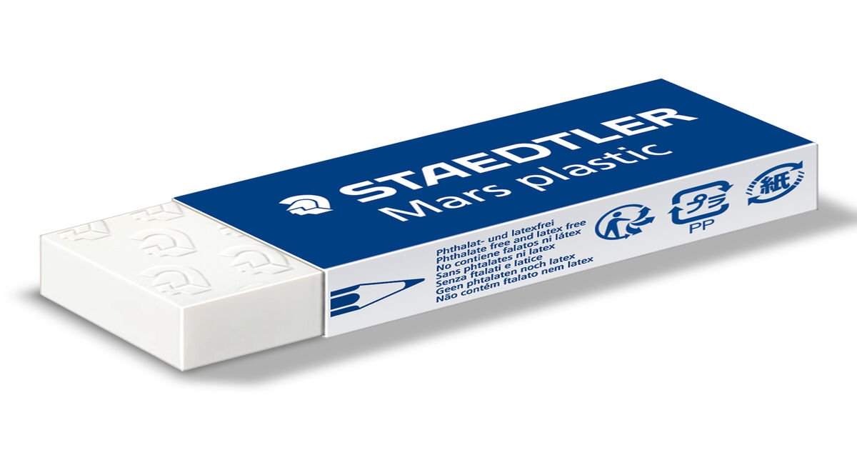 Age-Resistant 526 50 BK Mars Plastic Single Pack Premium Quality Vinyl Eraser - 2 Box 1 Pack White Latex-Free Blue Minimal Crumbling 