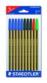 Blister con 8 + 2 penne a sfera 434, tratto M, in colori assortiti: 5 blu, 3 nere, 1 rossa, 1 verde