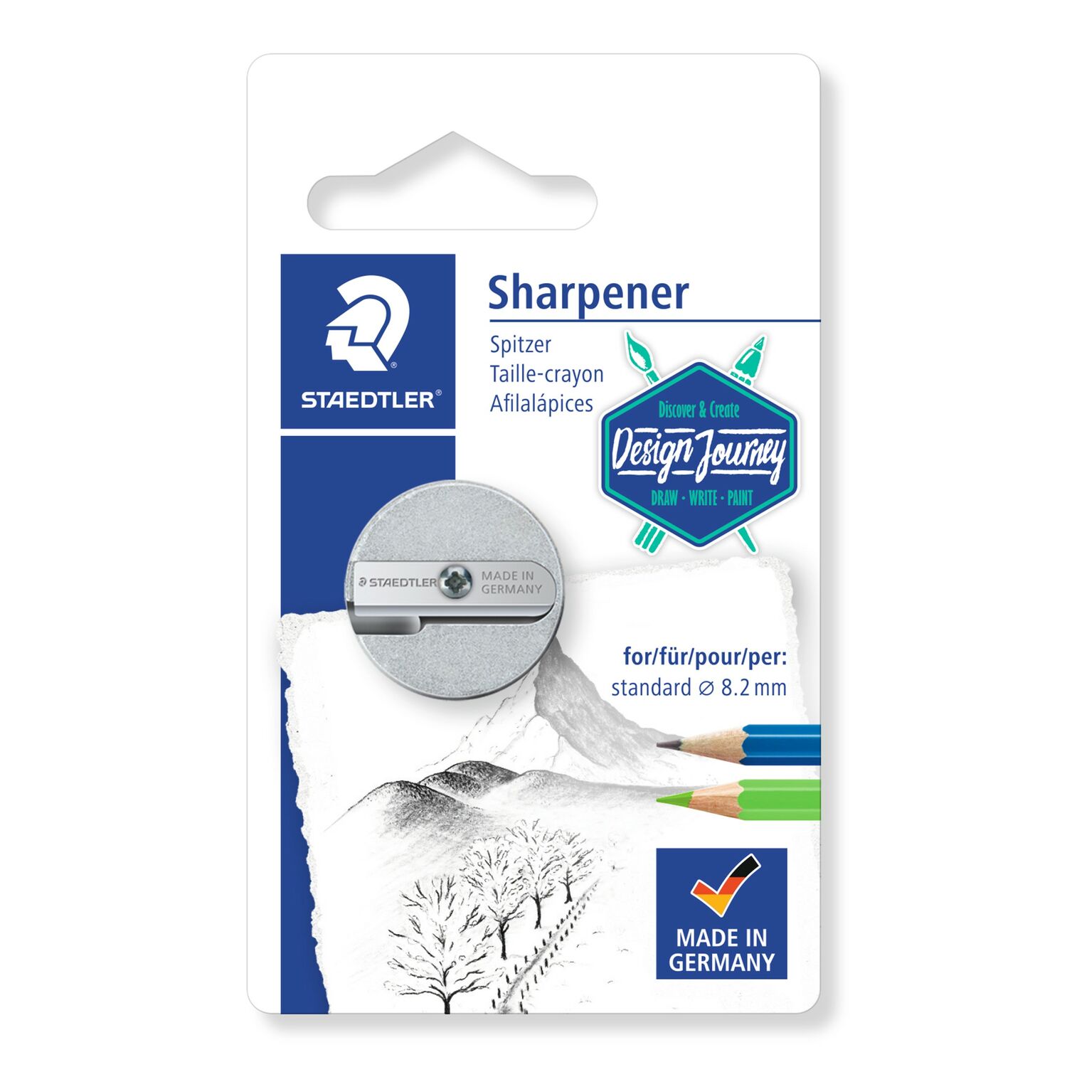 Blistercard containing 1 magnesium double-hole sharpener