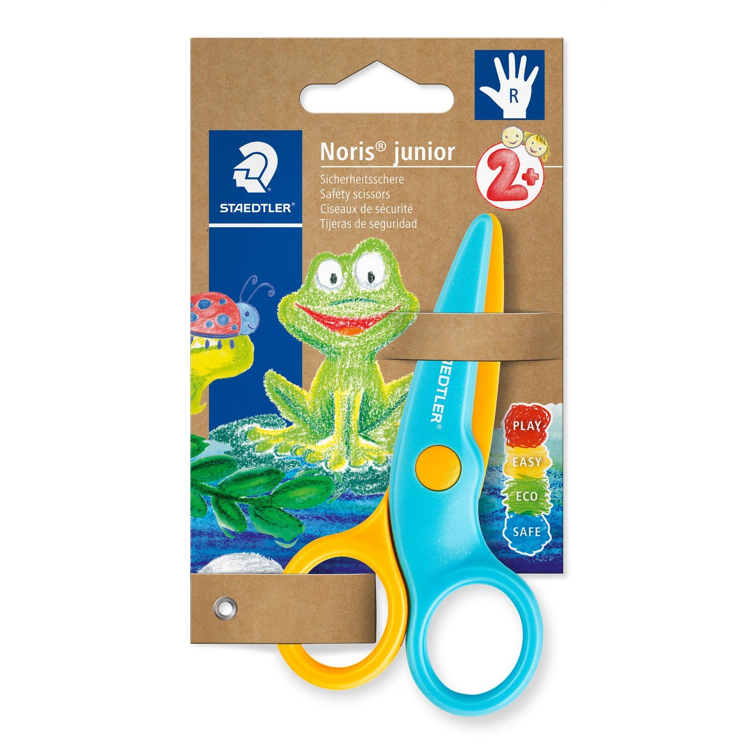 Cardboard card containing 1 safety scissors for toddlers