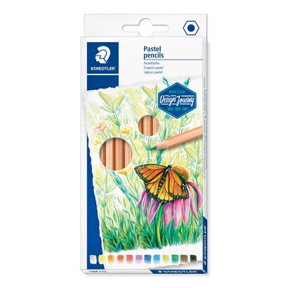 Boîte en carton contenant 12 crayons pastel aux couleurs assorties