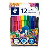 LUNA 327 Cardboard box containing 12 fibre tip pens in assorted colours