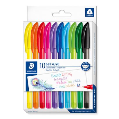 Kartonetui mit 10 Kugelschreibern in sortierten Schreibfarben, Linienbreite M