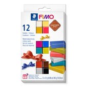 Materialpackung FIMO leather-effect im Kartonetui mit 12 Halbblöcken (sortierte Farben), Gebrauchsanleitung