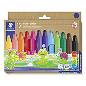 Cardboard box containing 12 Noris junior fibre-tip pens in assorted colours