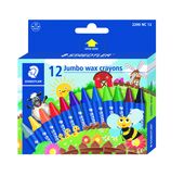 Cardboard box containing 12  wax crayons jumbo in assorted colours