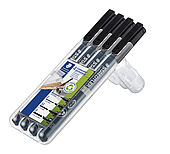 STAEDTLER box containing 4 Lumocolor permanent, black in assorted line widths S, F, M, B