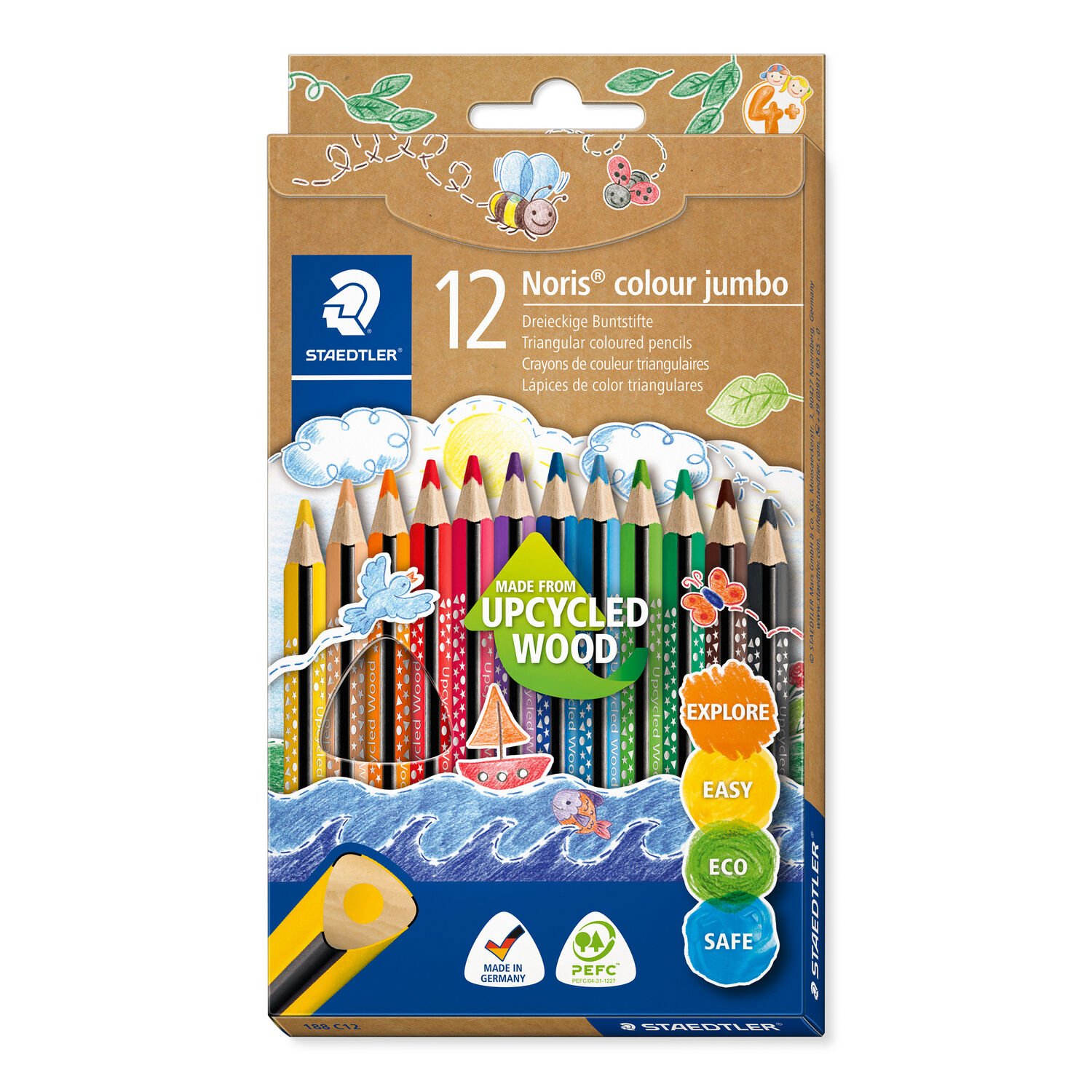 Kartonetui mit 12 Buntstiften in sortierten Farben