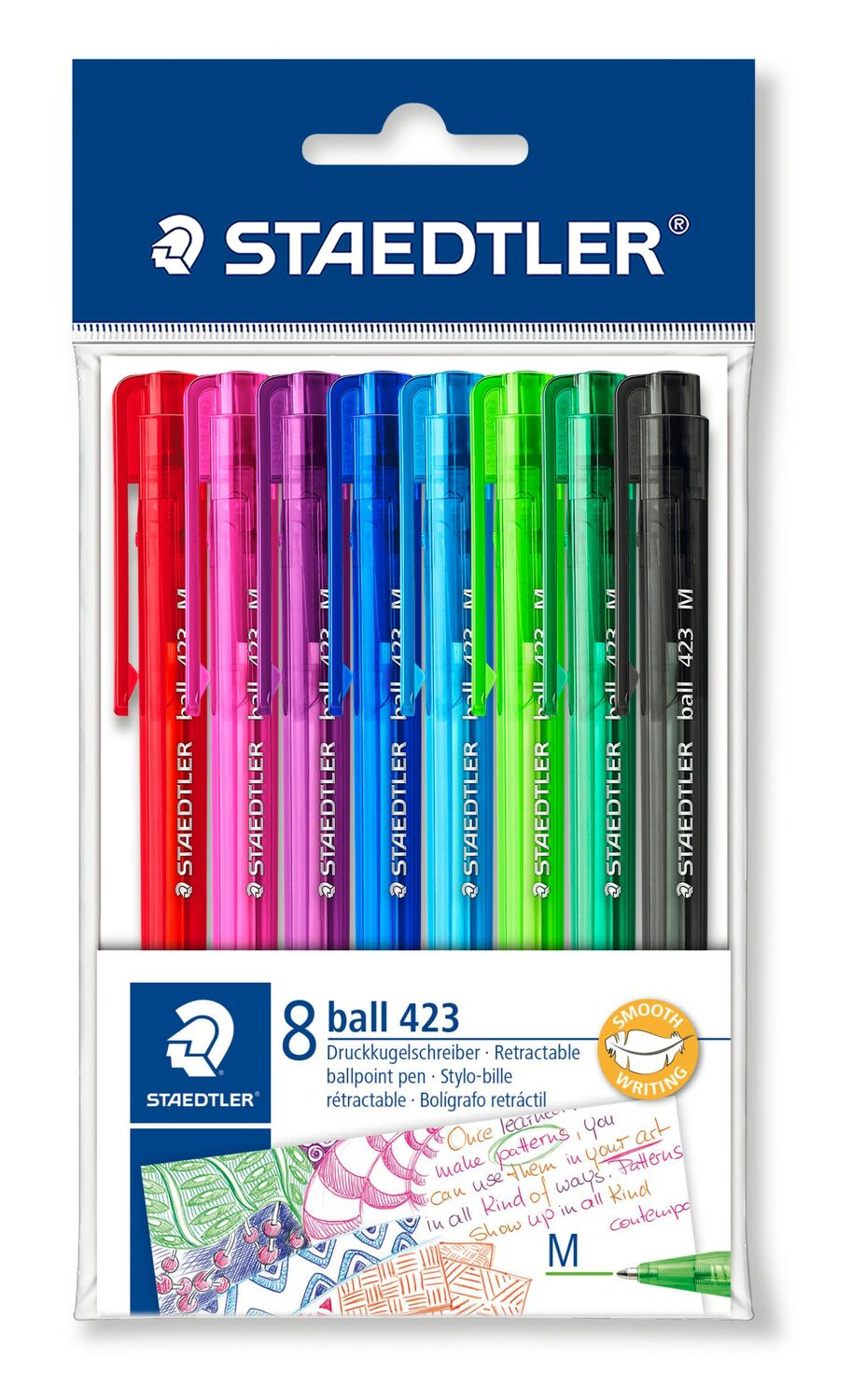 Polybeutel mit 8 Kugelschreibern in sortierten Schreibfarben, Linienbreite M