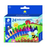 Cardboardbox containing 24 jumbo wax crayons in assorted colours