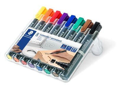STAEDTLER box containing 8 Lumocolor permanent marker in assorted colours