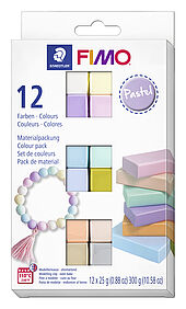 Materialpackung "Pastel Colours" im Kartonetui mit 12 Halbblöcken (sortierte Farben), Gebrauchsanleitung