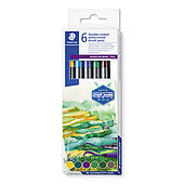 Cardboard box containing 6 x 3001 double-ended watercolour brush pens in assorted colours, Asia