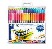 Wallet containing 120 double-ended fibre-tip pens in assorted colours