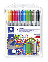 Wallet containing 12 double ended fibre-tip pens in assorted colours