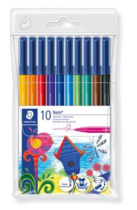 Astuccio con 10 penne a punta sintetica in colori assortiti