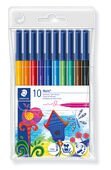 Wallet containing 10 fibre-tip pens in assorted colours