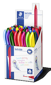 Counter display containing 50 ballpoint pens in assorted writing colours, line width M