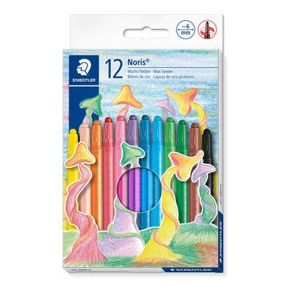 Kartonetui mit 12 Wachs-Twistern in sortierten Farben