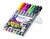 STAEDTLER Box "Lumocolor ART" mit 8 Lumocolor permanent in sortierten Farben und sortierten Linienbreiten F, M, B