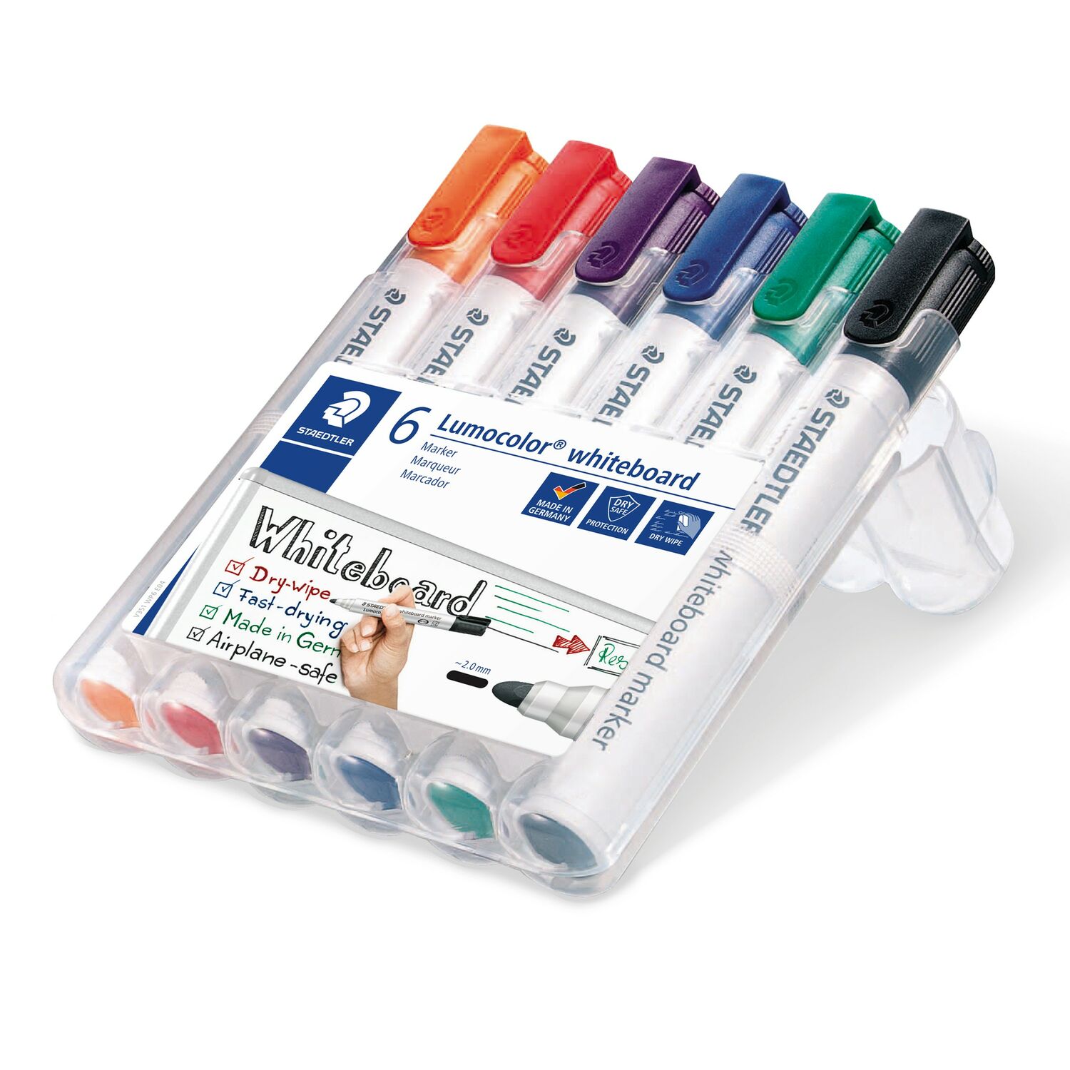 2 mm line Width Set of 6 Markers Staedtler Lumocolor 351 Whiteboard Marker Bullet Tip Approx 351 WP6X can be Wiped Dry and Residue- by whiteboards Made in Germany high Quality