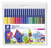 Wallet containing 20 fibre-tip pens in assorted colours