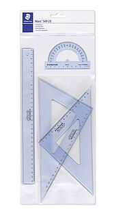 Plastic bag containing 1 ruler 30 cm, 1 protractor, 1 set square 567 26-60, 1 set square 567 26-45