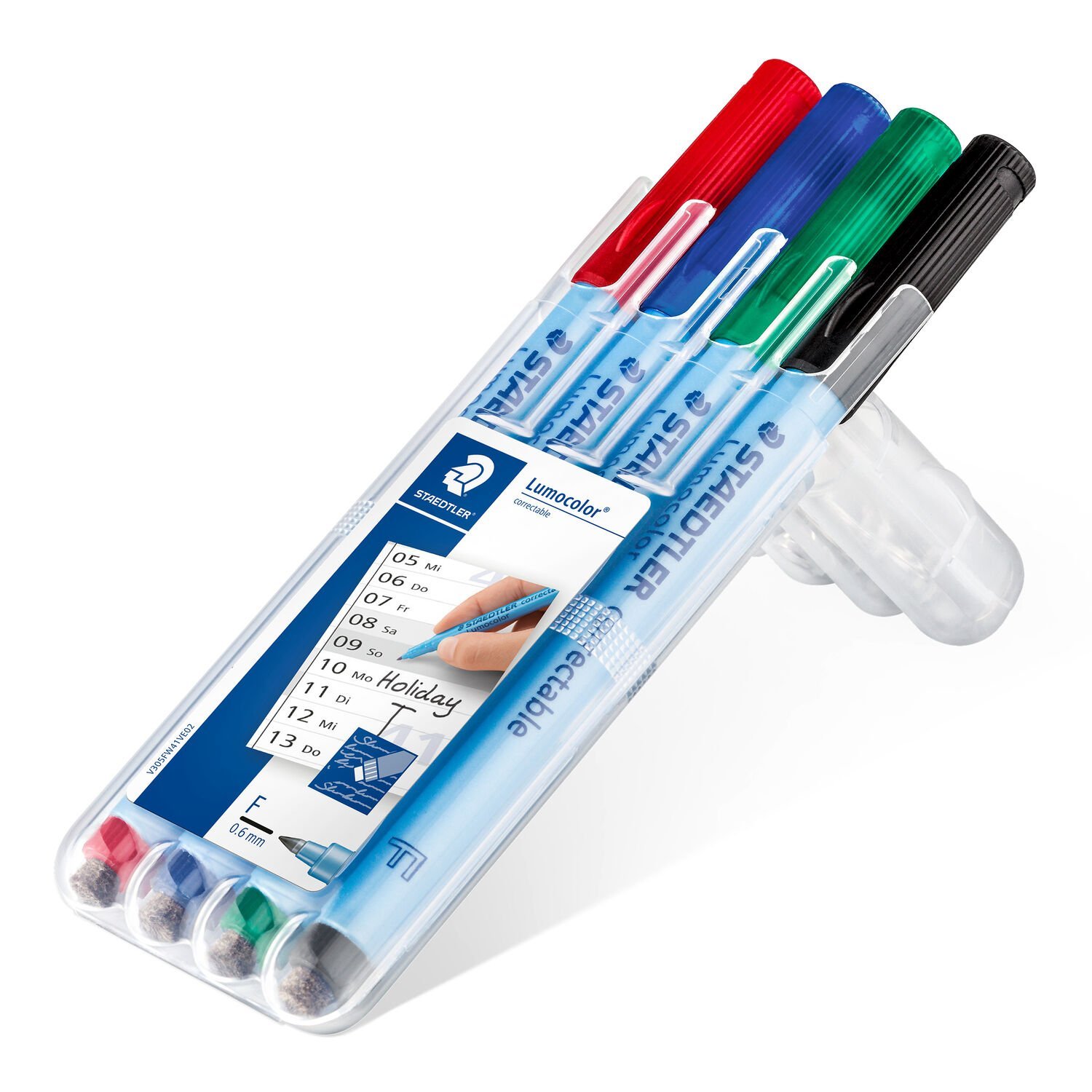 STAEDTLER Box mit 4 Lumocolor correctable in sortierten Farben, Linienbreite F