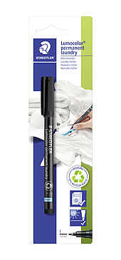 Blistercard containing 1 Lumocolor permanent laundry marker, black