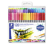 Wallet containing 120 double-ended fibre-tip pens in assorted colours